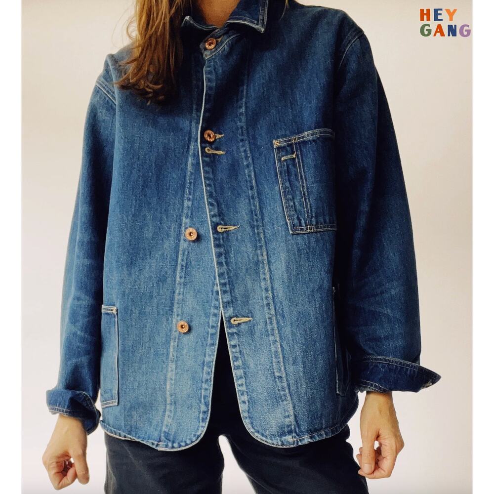 Hey Gang The Barn Coat Chore Coat Denim Jean Jacket, Unisex Size 2 (Adult M)